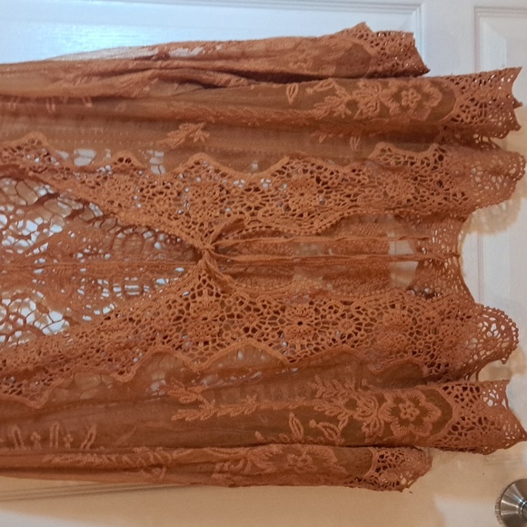 Women's Caramel Brown Lacey, Crochet Like Cardigan/cover. - Picture 3 of 7